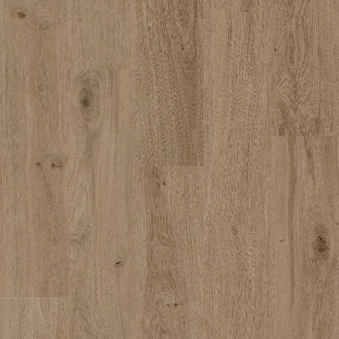 Échantillon de revêtement à effet bois brun clair et veinage marqué.